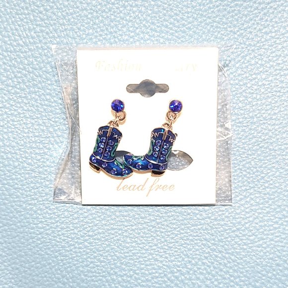 Cowgirl Boot Earrings - Blue Sparkle with Rhinestone Shine - Picture 10 of 10